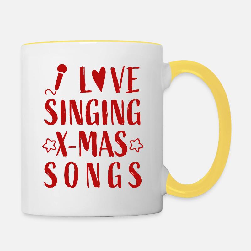 J’adore chanter Chansons de Noël - Noël de l’Avent - Mug contrasté - blanc/jaune
