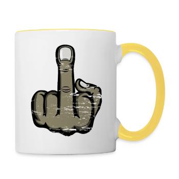 Mittelfinger Stinkefinger Design used - Tasse zweifarbig - Weiß/Gelb - Rechts