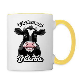 Vachement Bretonne T-shirt Humour Fierté Bretagne - Mug contrasté - blanc/jaune - Droite