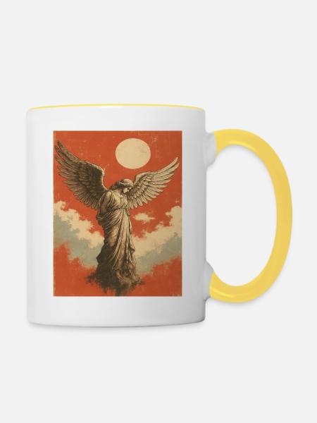 Engel mit Mond - Tasse zweifarbig - Weiß/Gelb