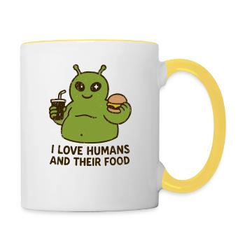 Un gastronome extraterrestre aime les humains - Mug contrasté - blanc/jaune - Droite