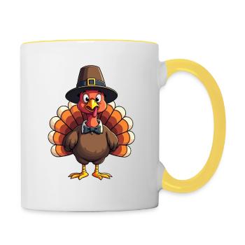 Thanksgiving Drôle Dinde de Thanksgiving - Mug contrasté - blanc/jaune - Droite