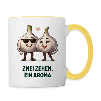 Zwei Zehen, Ein Aroma Knoblauch karikatur  - Tasse zweifarbig - Weiß/Gelb - Rechts