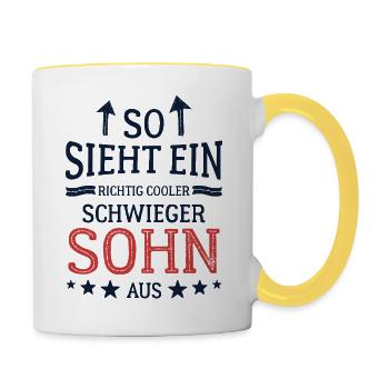 So sieht ein richtig cooler Schwiegersohn aus  - Tasse zweifarbig - Weiß/Gelb - Rechts