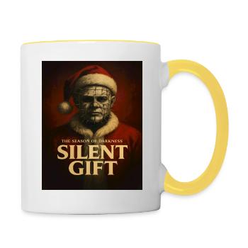 Stille Gabe der Dunkelheit, Ein Weihnachts Clown - Tasse zweifarbig - Weiß/Gelb - Rechts