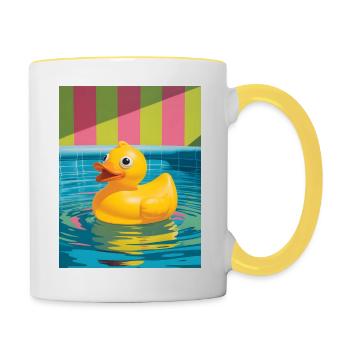 Kunterbunte Gummi-Ente im Pool - Tasse zweifarbig - Weiß/Gelb - Rechts