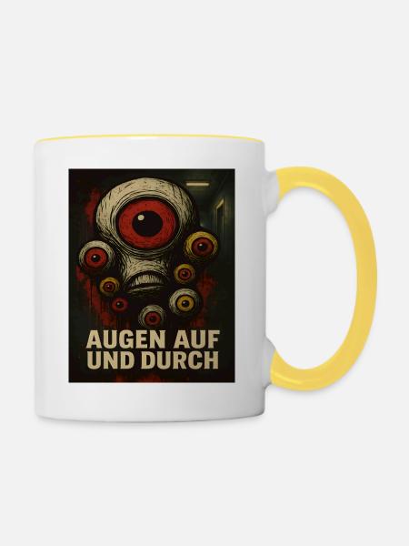 Augen Auf Und Durch Monster - Tasse zweifarbig - Weiß/Gelb