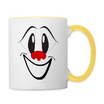 Visage de dessin animé rieur avec le nez rouge - Mug contrasté - blanc/jaune - Droite