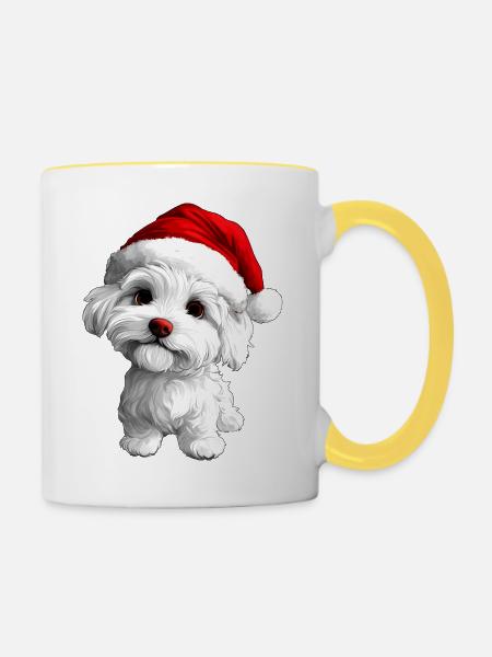 Hündchen Christmas - Tasse zweifarbig - Weiß/Gelb