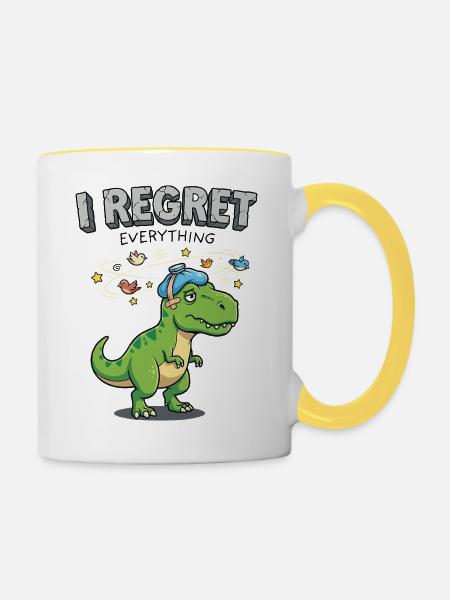 I Regret Everything Dino - Tasse zweifarbig - Weiß/Gelb