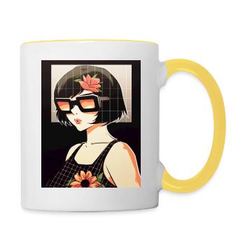 Retro Blüten-Sonnenbrillen Stil - Tasse zweifarbig - Weiß/Gelb - Rechts