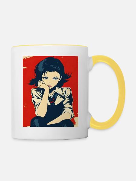Schuluniform-Mangaheldin - Tasse zweifarbig - Weiß/Gelb