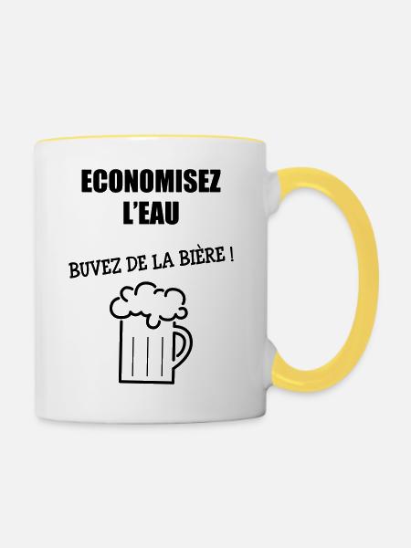 Wasser sparen, Bier trinken - Tasse zweifarbig - Weiß/Gelb