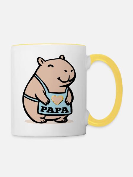Capybara Papa Wasserschweine - Tasse zweifarbig - Weiß/Gelb
