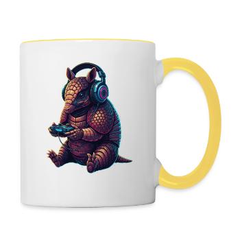 Gürteltier Spiele Tier Videospiele Lustig - Tasse zweifarbig - Weiß/Gelb - Rechts