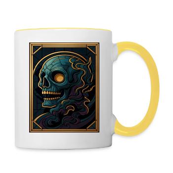 Glas Fenster Totenkopf - Tasse zweifarbig - Weiß/Gelb - Rechts