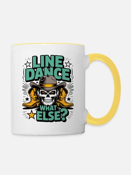 Line Dance Skull Western Boots - Tasse zweifarbig - Weiß/Gelb