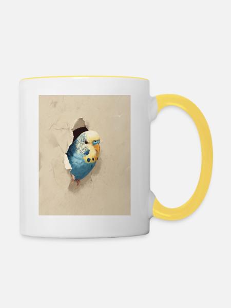 Wellensittich - Tasse zweifarbig - Weiß/Gelb