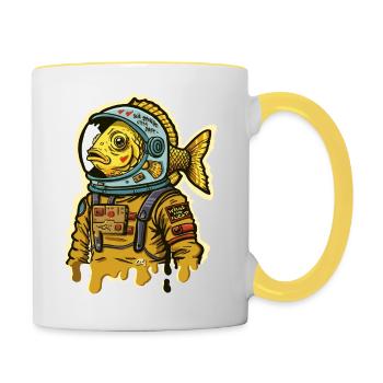Fischastronauten-Straßenkunst - Tasse zweifarbig - Weiß/Gelb - Rechts