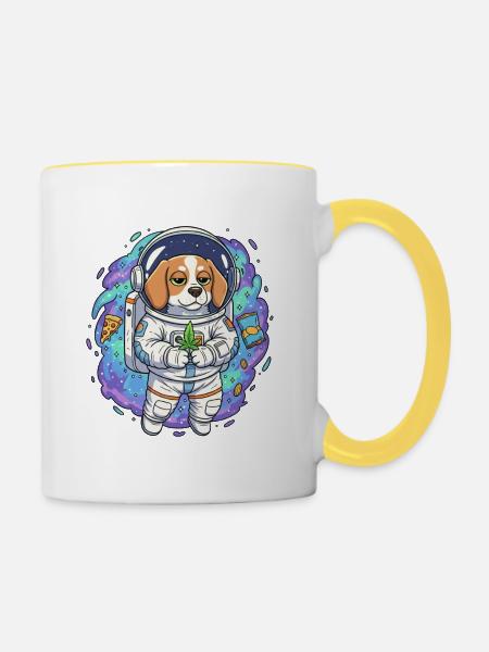 Space Weed Dog - Tasse zweifarbig - Weiß/Gelb