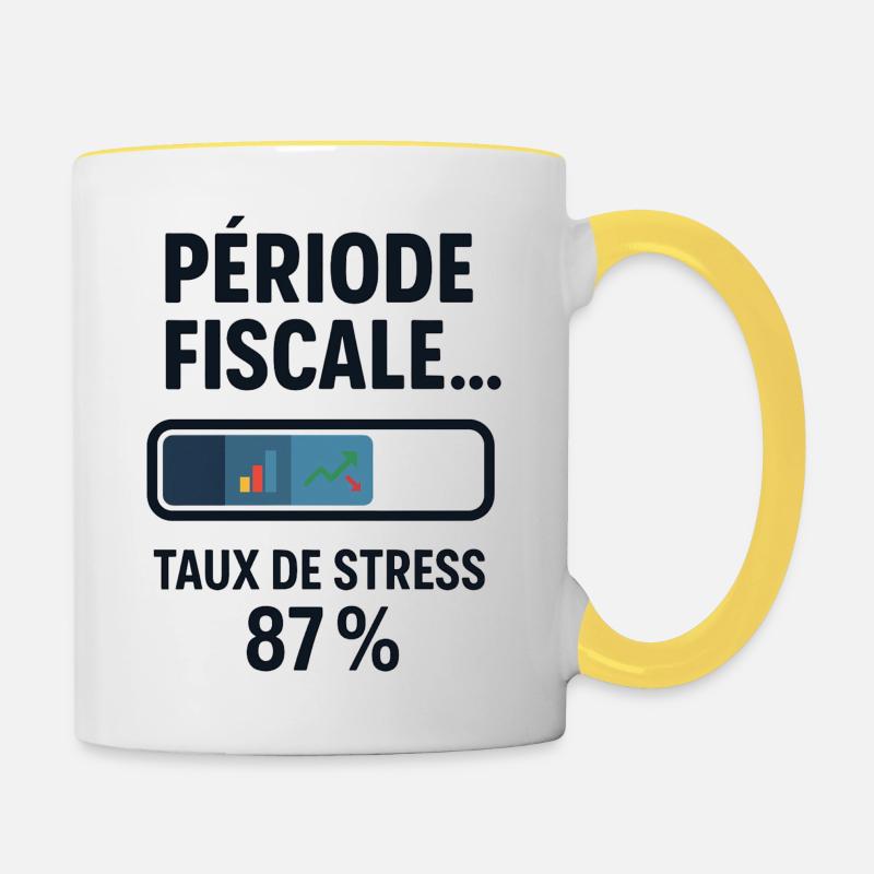 Fiscal period: slow loading, fast coffee - Contrasting Mug - white/yellow