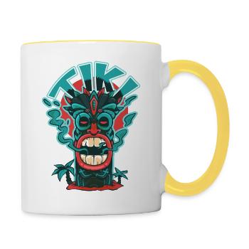 Masque tiki fumeux. - Mug contrasté - blanc/jaune - Droite