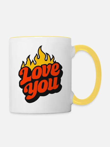 Ich liebe dich mit Flammen - Tasse zweifarbig - Weiß/Gelb