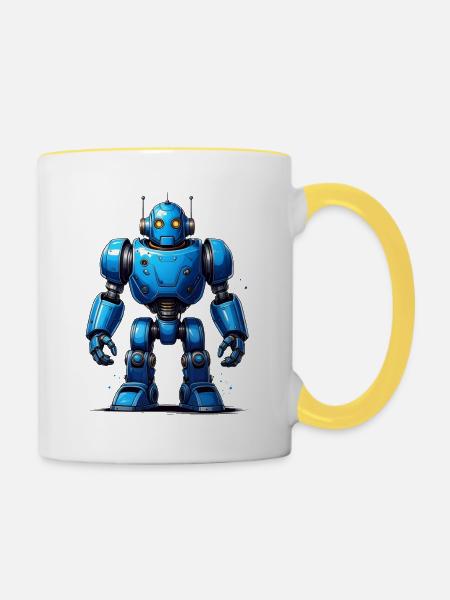Blauer Roboter - Tasse zweifarbig - Weiß/Gelb