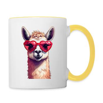 Lama amoureux de lunettes de cœur pour la Saint-Valentin - Mug contrasté - blanc/jaune - Droite