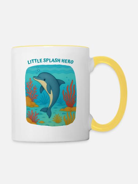 Spritzender Delfin-Held - Tasse zweifarbig - Weiß/Gelb
