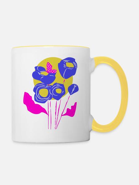 Blumenbouquet in Neonfarben - Tasse zweifarbig - Weiß/Gelb