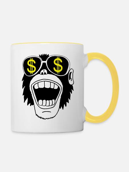 Affe mit Brille - Tasse zweifarbig - Weiß/Gelb