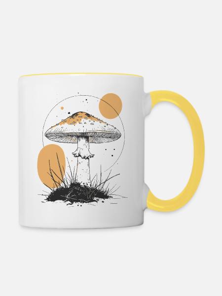 Mondschein Waldpilz Silhouette - Tasse zweifarbig - Weiß/Gelb