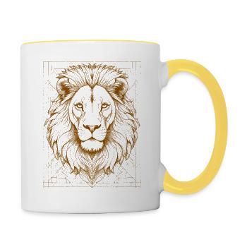 Tête de lion géométrique ornée - Mug contrasté - blanc/jaune - Droite