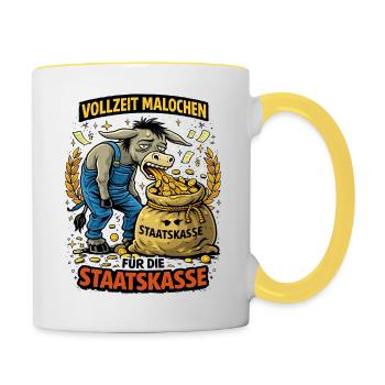 Vollzeit Malochen Für Die Staatskasse - Tasse zweifarbig - Weiß/Gelb - Rechts