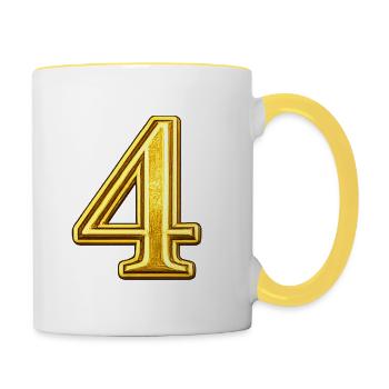 Goldene Vier Ziffer – Luxus Typografie - Tasse zweifarbig - Weiß/Gelb - Rechts