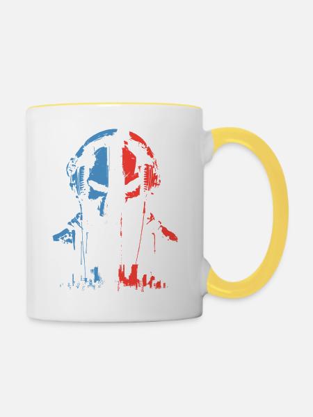 Kopfhörer-Schädel in Trikolore - Tasse zweifarbig - Weiß/Gelb