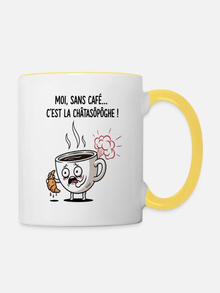 Koffein-Krise-Tassen-Cartoon - Tasse zweifarbig - Weiß/Gelb