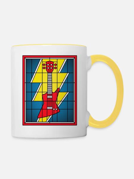 Glasmaleri-Gitarre mit Blitz - Tasse zweifarbig - Weiß/Gelb