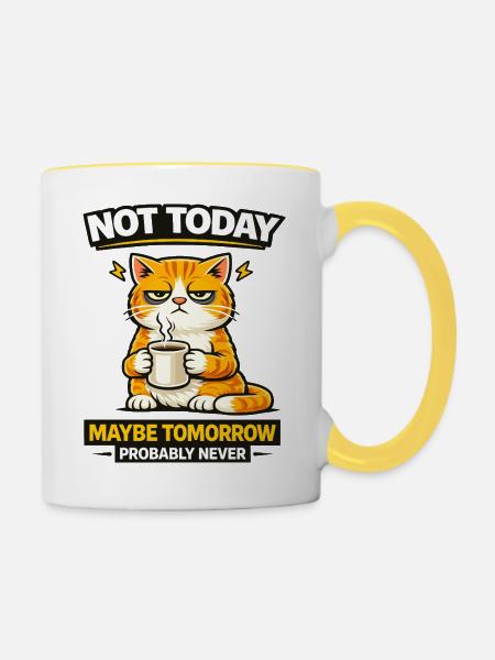 Nicht heute Katzenkaffee-Prokrastination - Tasse zweifarbig - Weiß/Gelb