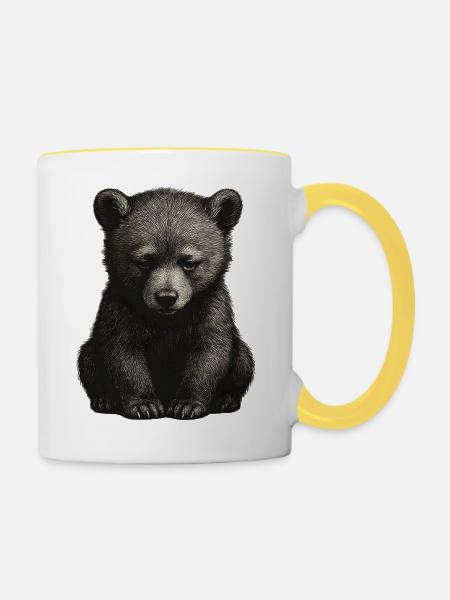 Schwarz-Weiß Bärenjunge - Tasse zweifarbig - Weiß/Gelb