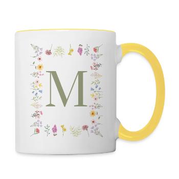 Monogramme floral initial M - Mug contrasté - blanc/jaune - Droite