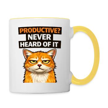 Mème de citation sarcastique sur la productivité des chats - Mug contrasté - blanc/jaune - Droite