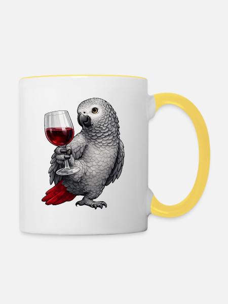 Graupapagei Weinglas - Tasse zweifarbig - Weiß/Gelb