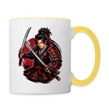 Samurai Fighter in Red Swirl - Contrasting Mug - white/yellow - Right