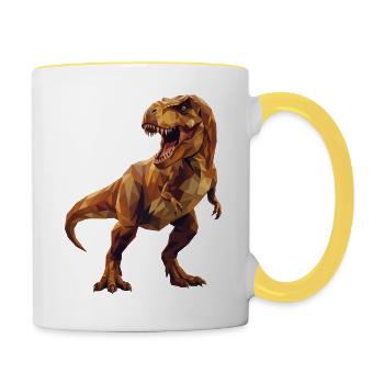 Geometrische T-Rex-Dinosaurier-Low-Poly-Erdtöne - Tasse zweifarbig - Weiß/Gelb - Rechts