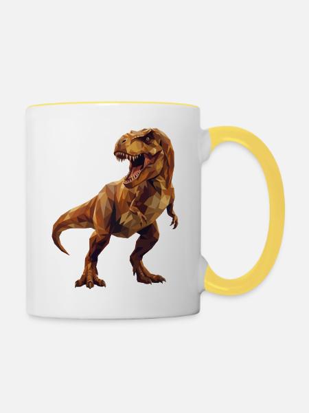 Geometrische T-Rex-Dinosaurier-Low-Poly-Erdtöne - Tasse zweifarbig - Weiß/Gelb