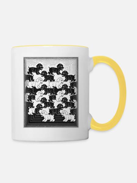 Dackelwelpen im monochromen Muster - Tasse zweifarbig - Weiß/Gelb