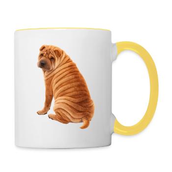 Sitzende Shar Pei - Tasse zweifarbig - Weiß/Gelb - Rechts