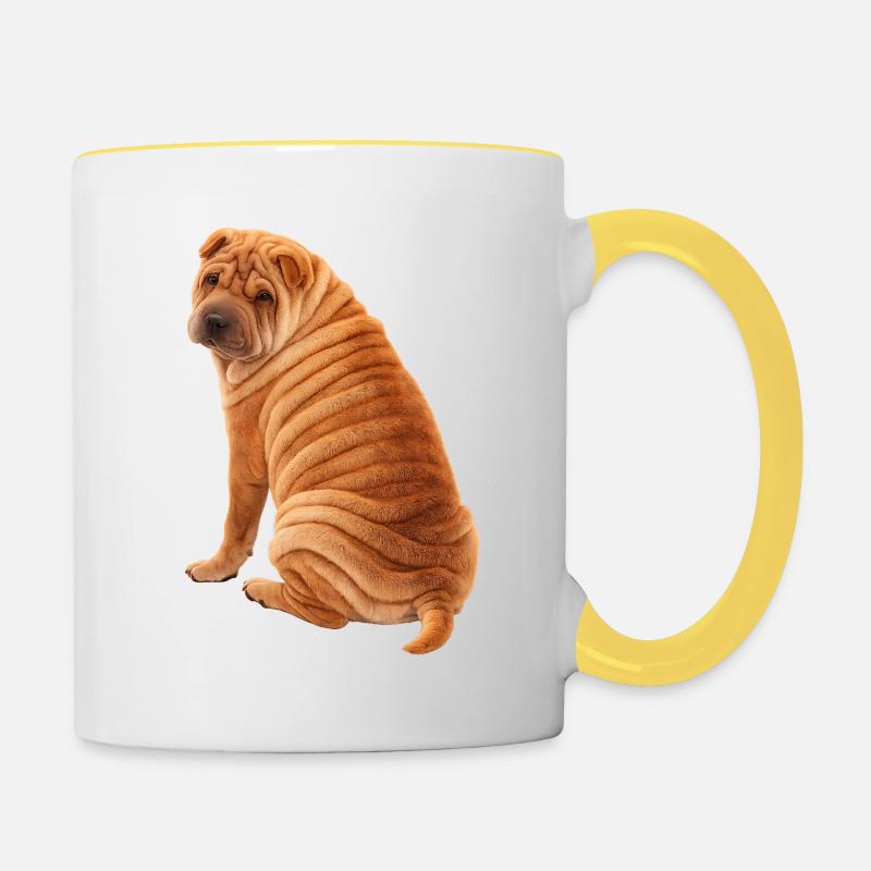 Shar Pei assis - Mug contrasté - blanc/jaune